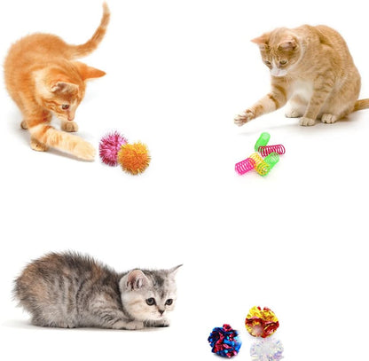 LASOCUHOO Cat Toys, 30 Packs Interactive Cat Toy Pack Including Cat Crinkle Balls, Cat Sparkle Balls, Spiral Springs for Most Cats