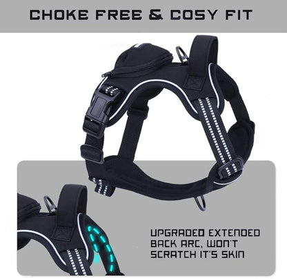 No Pull Dog Harness for Medium Dogs, Adjustable No Choke Pet Vest with Dog Leash Fit Smart Reflective Pet Walking Harness for Training Easy Control Soft Handle Black M