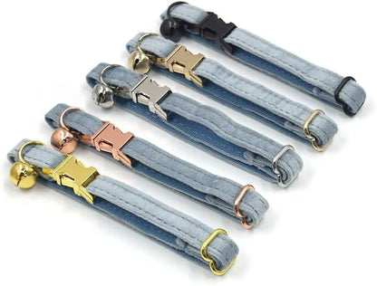 Personalized Cat Collar with Bells,Velvet Customized Small Cat Collar with Name Tag,Pet Collar with Name Phone Number Engraved ID Tags for Boy and Girl Kitten Cats (Mist Blue)