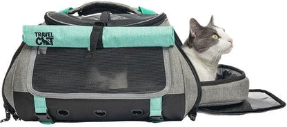 Travel Cat Carrier Bag - Comfort Premium Portable Soft-Sided Pet Carrier for Small, Medium Cat, Kitten up to 30 LBs - Airline Approved Cat Carrier Soft with Shoulder Strap (Heather Grey/Teal)