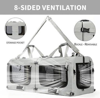 Extra Large Cat Carrier Soft Sided, Portable Small Dog Carrier for 2 Cats, 24"x16.5"x16" Car Travel Folding Comfortable Design with Litter Box and Bowls, Grey-2+ Litter Box+ Bowl*2