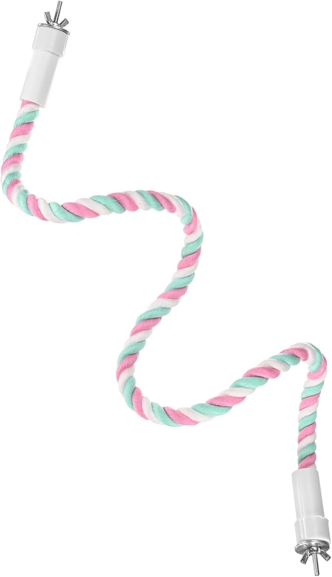 1-Pack Rope Perches for Bird Cages, 31.5 in Length Comfort Grip Flexible Rope Perch Beak & Paw Grinding for Parrots/Cockatiels/Parakeets, Bird Platform Sand [Pink Cyan]