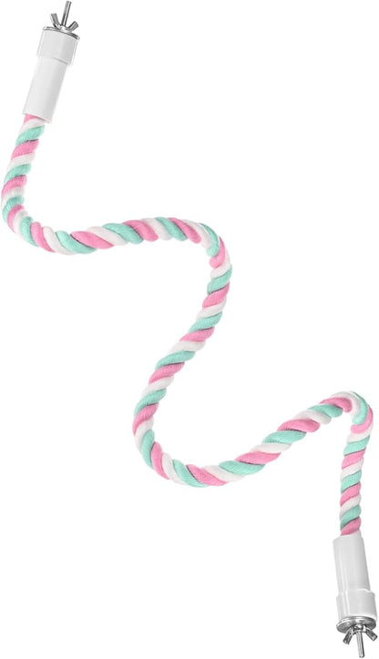 1-Pack Rope Perches for Bird Cages, 31.5 in Length Comfort Grip Flexible Rope Perch Beak & Paw Grinding for Parrots/Cockatiels/Parakeets, Bird Platform Sand [Pink Cyan]