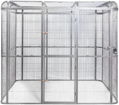 SENY Heavy Duty Large Walk-in Bird Aviary Cage, 79H x 86W x 62D inches, for Parrots, Macaws, Cockatoos, Reptiles, Dogs, Birds Flight Cage. (Silver Black, Wire Size: 0.14")