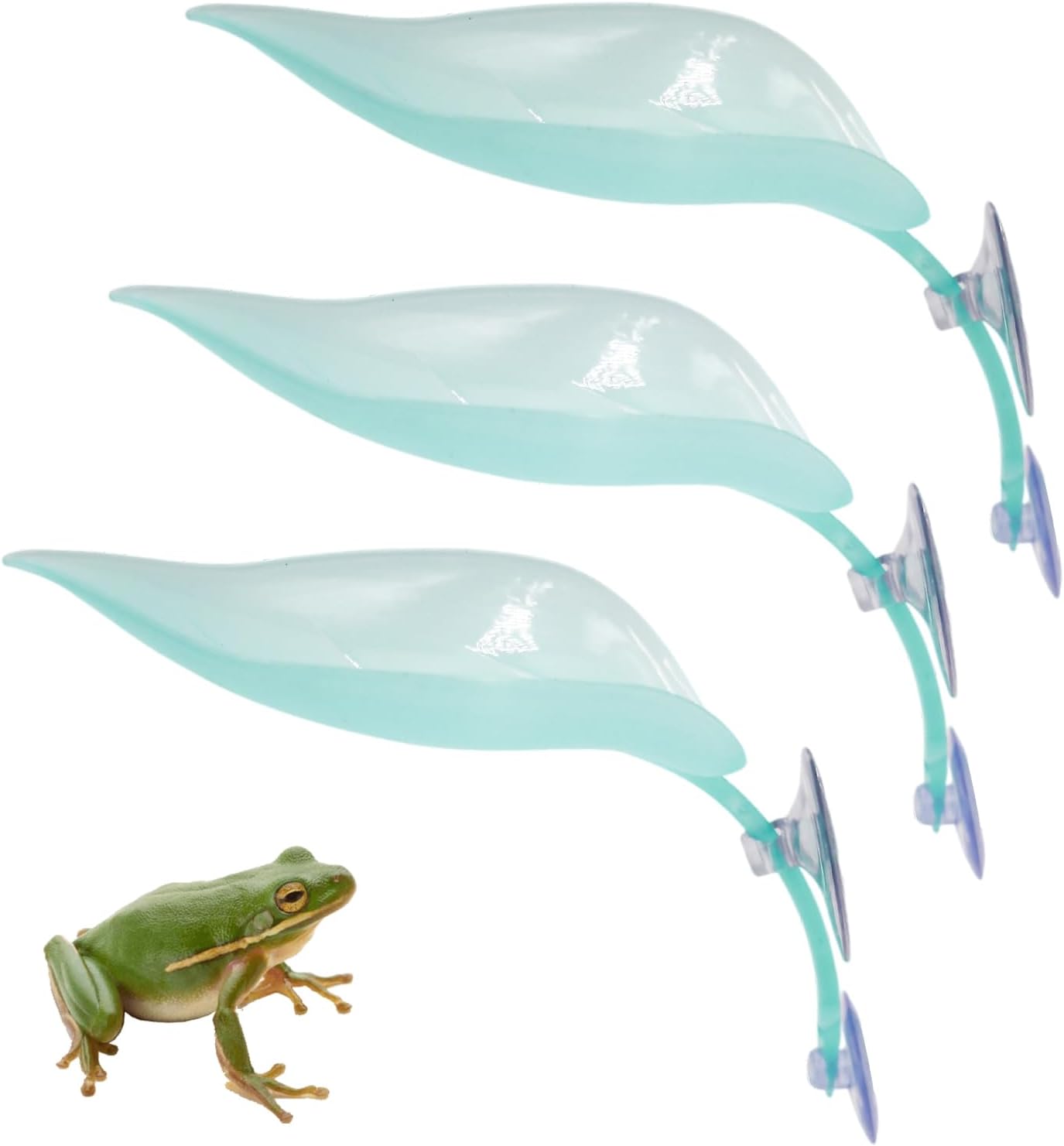 3 Pack Plastic Leaf Decorations with Suction Cups, Frog Habitat Platform, Reptile Decorations for Terrarium, Tank Terrarium Accessories for African Dwarf, Toad