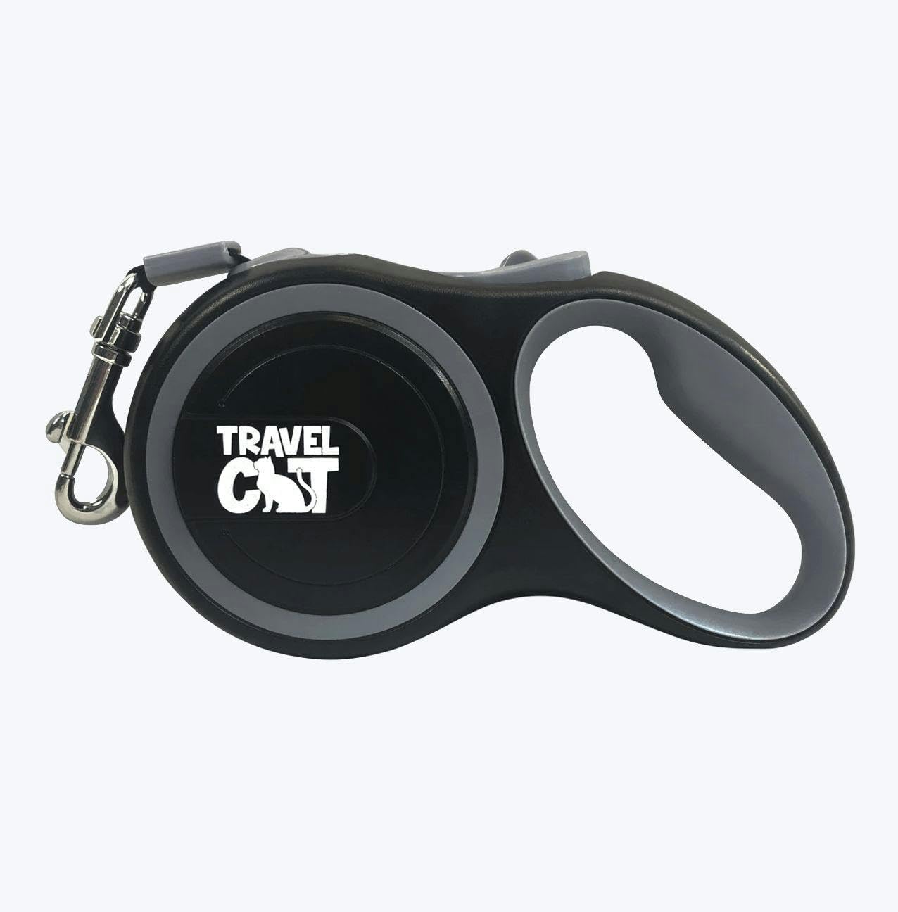Travel Cat Retractable Expandable Leash - Black 10 Ft Long Strong Tape, Release/Lock Button and Anti-Slip Handle for Small to Large Cats - Light Pet Leash for Walking, Training