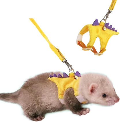 Ferret Harness and Leash Set Small Animals Vest Harness with Safe Bell Dinosaur Shaped Walking Clothes for Baby Rabbit Guinea Pig Teacup Chihuahua Mouse and Other Small pet (Yellow)