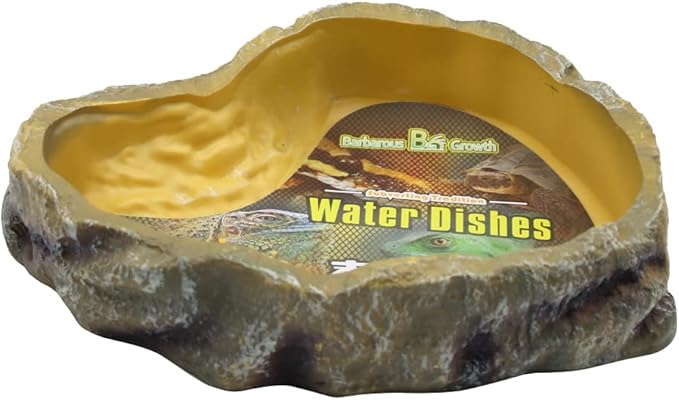 Reptile Water Dish,Resin Reptile Rock Food Feeder Bowl, Water and Food Bowl,Terrarium Decor for Leopard Gecko, Lizard,Spider,Turtle,Scorpion, Chameleon,Hermit Crabs (L, Yellow)