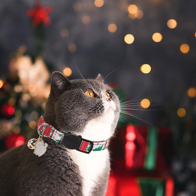 Unique style paws 2 Pack Christmas Kitten Collar Breakaway with Bell & Pendant, Adjustable Safety Cat Cotton Collars for Girl Boy Cats and Small Pets