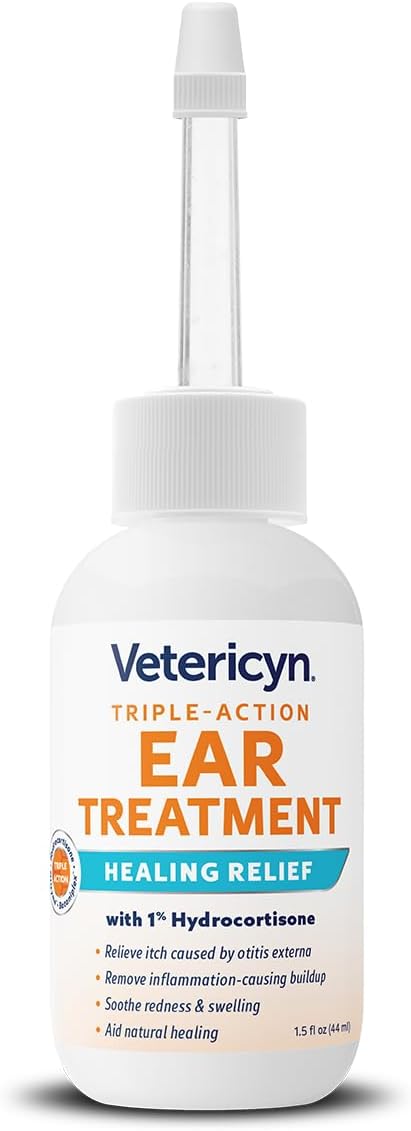 Vetericyn Triple-Action Ear Treatment for Dogs & Cats - 1% Hydrocortisone Ear Drops for Dog Ear Infection Relief - Fast Itch Relief & Healing with Otizyme Blend. 1.5 Ounce