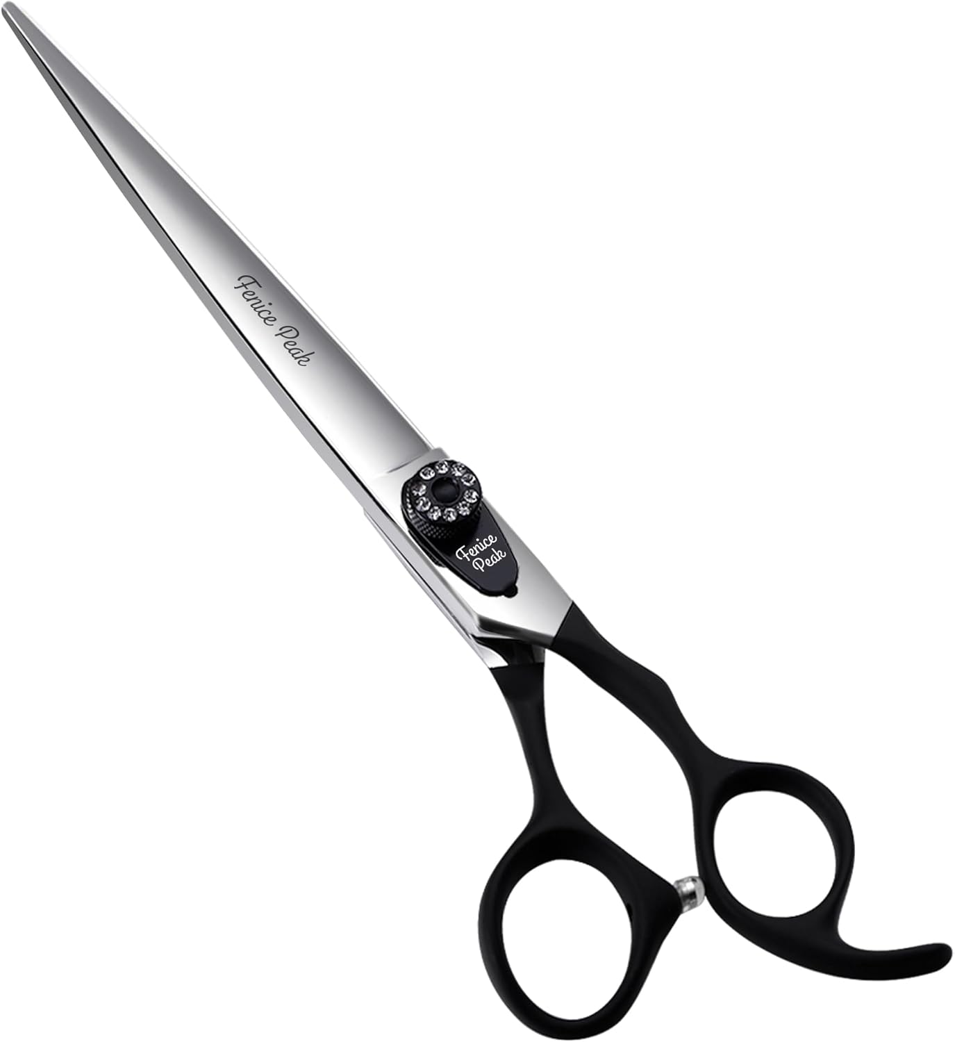 Fenice Peak 7.5'' Dog Straight Scissors For Grooming Pet Hair Cutting Shears 440C Stainless Steel Black Non-Slip Handle Sharp Blades Professional Pet Trimming Scissors for Cats