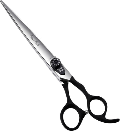Fenice Peak 7.5'' Dog Straight Scissors For Grooming Pet Hair Cutting Shears 440C Stainless Steel Black Non-Slip Handle Sharp Blades Professional Pet Trimming Scissors for Cats