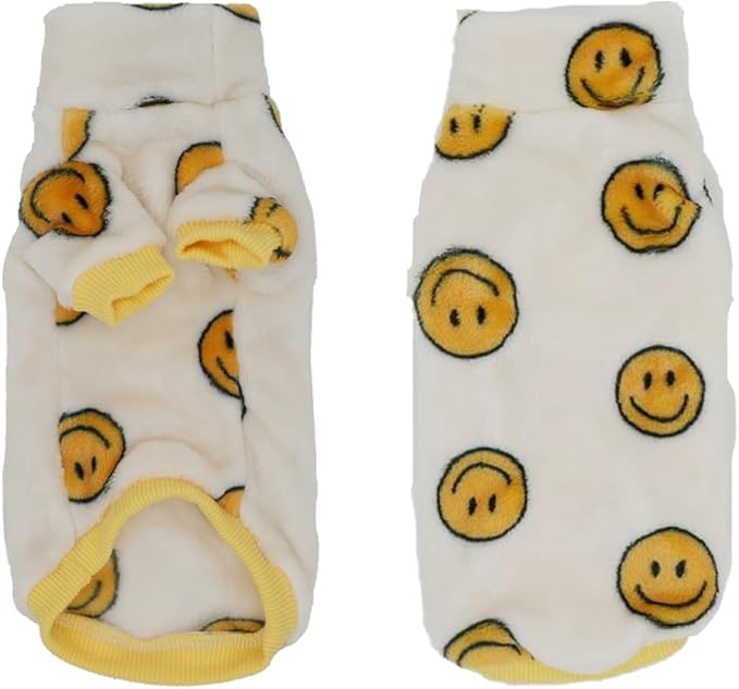 Thick Fleece Sphynx Cat Clothes, 2-Leg Winter Outfit with Smiley Face Print, Warm Flannel Shirt for Hairless Cats, Cat Cozy Cold Weather Clothing (XXX-Large (12-15lbs))