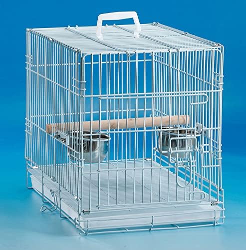 Travel and Vet Bird Parrot Beaks Proof Metal Cage Carrier Easy Foldable Clean with Stainless Bowls and Wooden Stand Perch