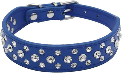 Rhinestone Dog Collar, Bling Rhinestone PU Leather Crystal Diamond Pet Dog Cat Puppy Collar Black S M L XL (L:30-36CM, Dark Blue)