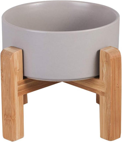 Ceramic Elevated Raised Cat Bowl with Wood Stand No Spill Pet Food Water Feeder Cats Small Dogs