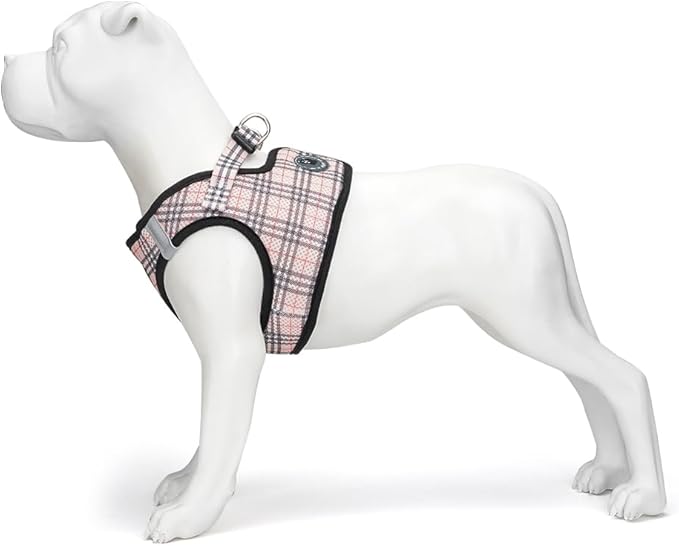 EcoBark Step in Dog Harness - Reflective Wrap Around Body Halter Vest - Soft Mesh Harness (Beige Plaid)