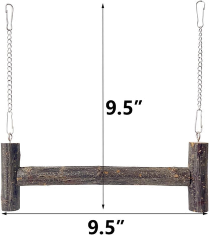 Natural Wood Parakeet Swing Toy, Cockatiel, Lovebird, Budgie Wooden Perch Stand, Small and Medium Bird Cage Accessories (Large)
