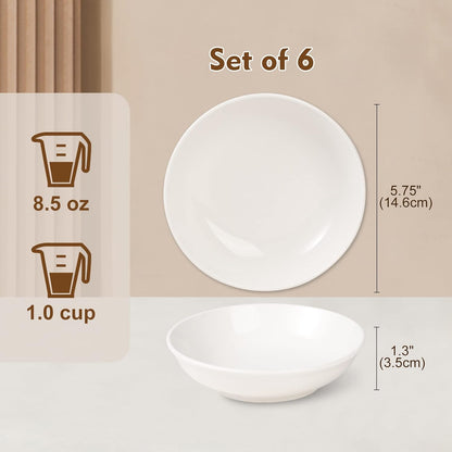 Ceramic Cat Dishes for Food - Cute Cat Bowl Set of 6 - Wide, Shallow, Whisker Friendly - Minimalist Style - Microwave and Dishwasher Safe - 8.5 oz - 5.75 inch