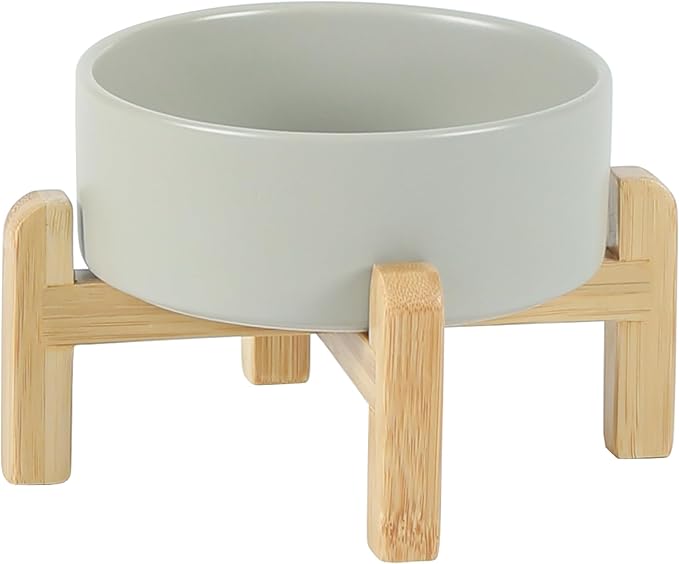 Ceramic Raised Dog and Cat Bowl Set, 2 Heights Elevated Stand, Food and Water Bowl for Small Breed Dogs, Cats, Kitty, Weighted Dog Dishes, Pet Bowls(5.1'',13.5oz, Grey)