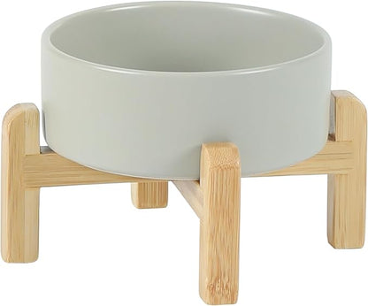 Ceramic Raised Dog and Cat Bowl Set, 2 Heights Elevated Stand, Food and Water Bowl for Small Breed Dogs, Cats, Kitty, Weighted Dog Dishes, Pet Bowls(5.1'',13.5oz, Grey)