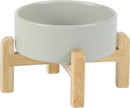 Ceramic Raised Dog and Cat Bowl Set, 2 Heights Elevated Stand, Food and Water Bowl for Small Breed Dogs, Cats, Kitty, Weighted Dog Dishes, Pet Bowls(5.1'',13.5oz, Grey)