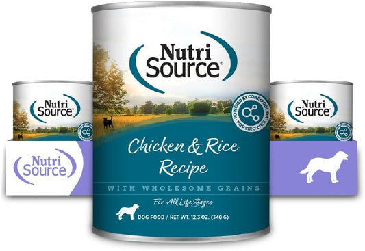 NutriSource Chicken & Rice Recipe Dog Food, Premium Wet Dog Food, 12.3 Ounce (Pack of 12)