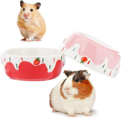 2 Pcs Hamster Ceramic Bowl, Small Animals Anti-Turning Food Water Bowl for Rabbit Hamster Guinea Pig Hedgehog Squirrel (Pink and Red)