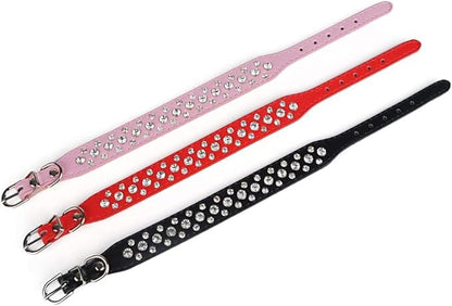 Rhinestone Dog Collar, Bling Rhinestone PU Leather Crystal Diamond Pet Dog Cat Puppy Collar Black S M L XL (M:26-32CM, Light Blue)