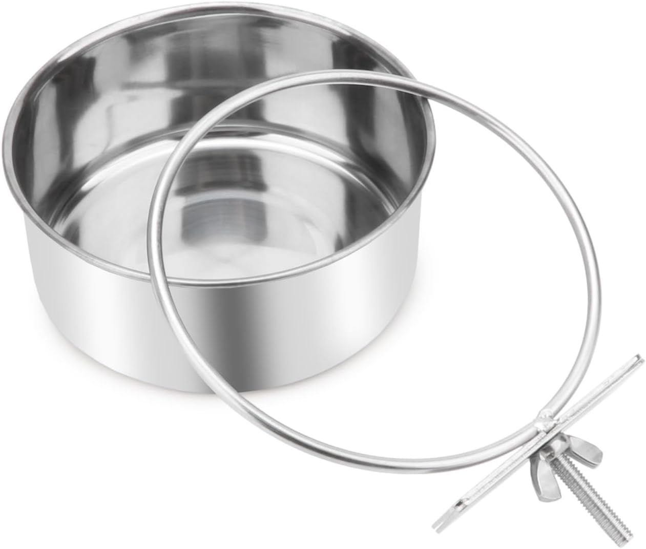 Wontee Pet Food Water Bowl with Clamp Holder Stainless Steel Feeding Cups Feeder for Dog Bird Parrot Cat Rabbit, 2 Packs (M)