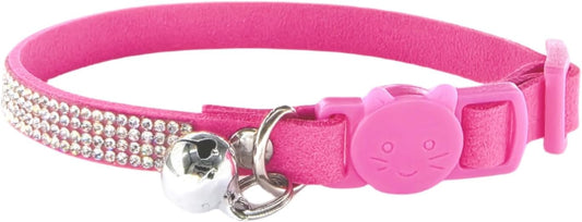 Rhinestone Cat Collar Breakaway with Bell Safety Buckle, Adjustable Diamond Girl Boy Kitty Cute Comfy Collar for Kitten Tiny Little Pets Rabbits, 6"-9" Hotpink Extra Small