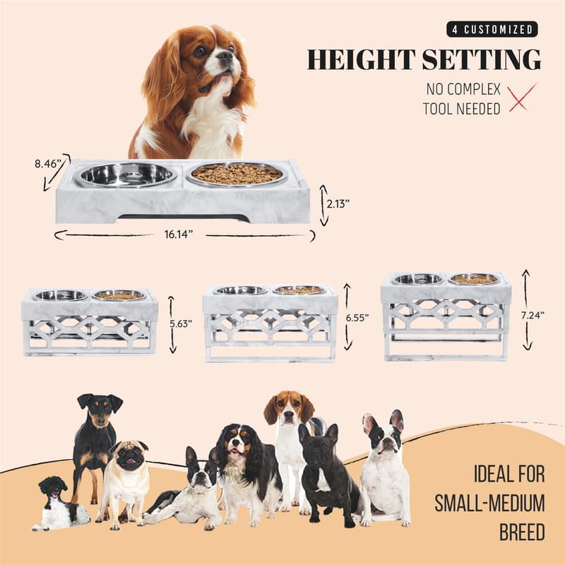 AVERYDAY Small Dog Bowls Elevated, 4 Height Adjustable Raised Dog Bowl Stand with 2 Stainless Steel Food and Water Bowls Set, Tall Dogs Feeding Station with Anti-Slip Base for Small Medium Breeds Dogs