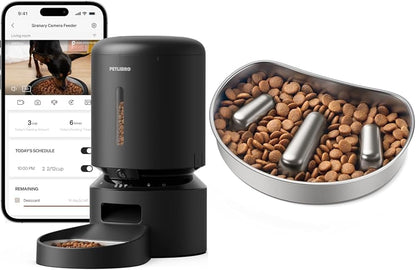 Bundle of PETLIBRO Automatic Cat Feeder with Camera, 1080P HD Video with Night Vision + PETLIBRO Slow Feeder Bowl for Small Dogs & Cats, 1.125 Cup— Anti-Gulp Stainless Steel Dog & Cat Bowl