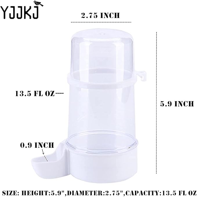 Pet Bird Water Feeder, 13.5 Oz Parrot Water Dispenser, Bird Cage Suspended Automatic Water Dispenser for Parakeet Budgie Lovebirds Cockatiel (2PCS)