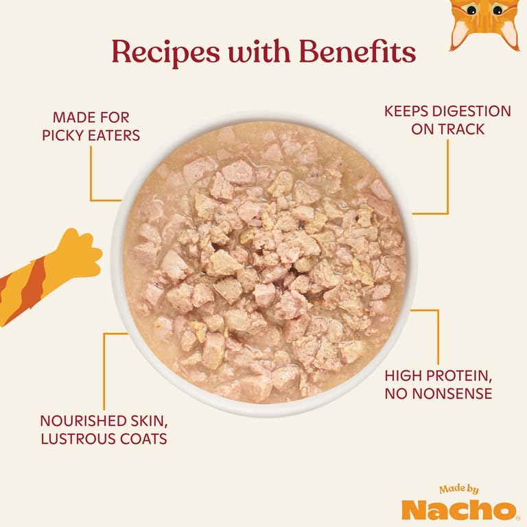 Made by Nacho Wet Cat Food, Cage-Free Minced Chicken in Bone Broth for Hydration with Prebiotics for Digestive Health, High Protein, 2.5oz Cups (10 Pack), Limited Ingredients