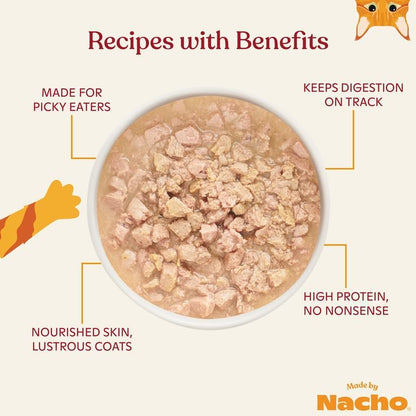 Made by Nacho Wet Cat Food, Cage-Free Minced Chicken in Bone Broth for Hydration with Prebiotics for Digestive Health, High Protein, 2.5oz Cups (10 Pack), Limited Ingredients