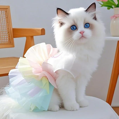 ANIAC Happy 1st Easter Dog Dress Girl Holiday Puppy Clothes for Small Dog Easter Cat Outfit Eggs Print Rainbow Doggy Princess Tutu Dress Pet Clothing (Large)