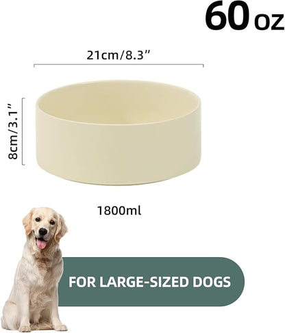 Ceramic 8.2inch Dog Bowl for Large-Breed Dogs, Anti-Slip and Weighted Pet Food and Water Bowl (Single Bowl - Beige)