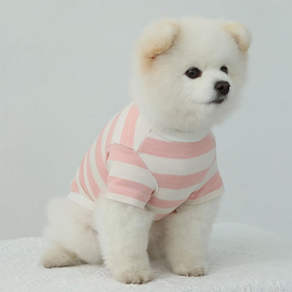 Dog Cotton Shirts for Small and Large Dogs Rugby Striped T-Shirts Soft Breathable Dog Shirt pet Clothes (Small, Ivory/Pink)