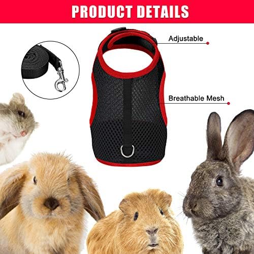 2 Pieces Bunny Rabbit Harness with Leash Cute Adjustable Buckle Breathable Mesh Vest for Kitten Puppy Guinea Pig Small Pets Walking (Black, Red, L)