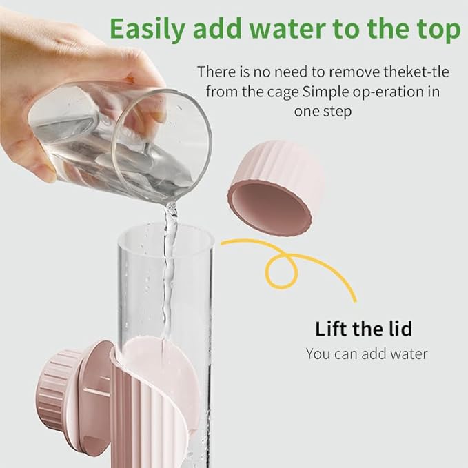9.4 Fl Oz No Mess Bird Water Dispenser, Automatic Parrot Water Feeder with Spring Valve, Clear Cage Water Drinker for Parakeets Cockatiels Budgies Finch Lovebirds & Canary (Pink, 7.4 fl oz (220ml))