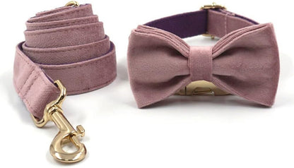 PETDURO Personalized Dog Collar Pink Purple Soft Velvet for Large Medium Small Boy Girl Dogs - Custom Collar with Name Phone Number Engraved on Gold Metal Buckle - Add Leash Bow Set via Customize Now