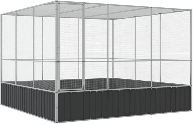 Steel Aviary Silver, Steel Bird Cage, Outdoor Aviary Parrot Cage Wide Flight Metal Birdcage, 122.4"x120.9"x83.5" Steel,-113