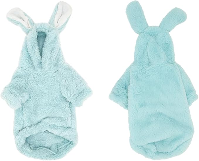 Stretchy Fuzzy 2-Leg Cat Hoodie Pajamas for Sphynx,Soft Fluffy Loungewear with Bunny Ears, Cozy Home Clothes for Hairless Cats, Winter Warm Outfit Sweater (Blue, M (3.5-5.5 lbs))