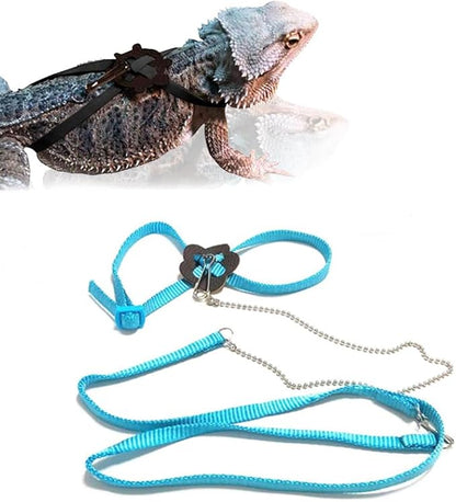 Adjustable 4.72inch Reptile Lizard Harness Leash,Turtle Lizard Pet Traction Belt Bearded Dragon Accessories Soft Small Pet Animal Harness Rope Outdoor Used(Blue)