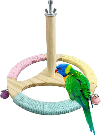 Bird Stand Perch Toy,Wooden Spinning Turntable Parrot Toy，Exercise Spinning Parakeet Toys for Birds Cage Accessories