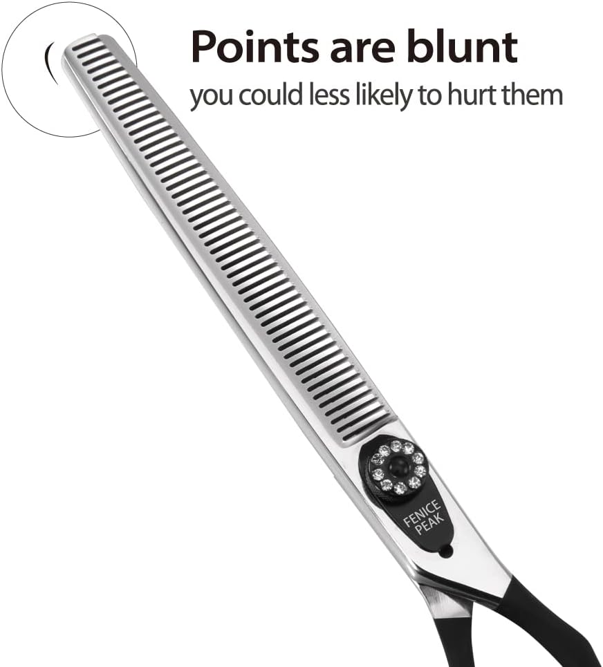 Fenice Peak 8.0'' Professional Dog Grooming Scissors Set with Black Non-Slip Handle 440C Stainless Steel Straight Thinning Curved Chunker Shears 4pcs Set for Pet Grooming Services