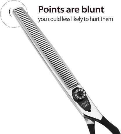 Fenice Peak 8.0'' Professional Dog Grooming Scissors Set with Black Non-Slip Handle 440C Stainless Steel Straight Thinning Curved Chunker Shears 4pcs Set for Pet Grooming Services