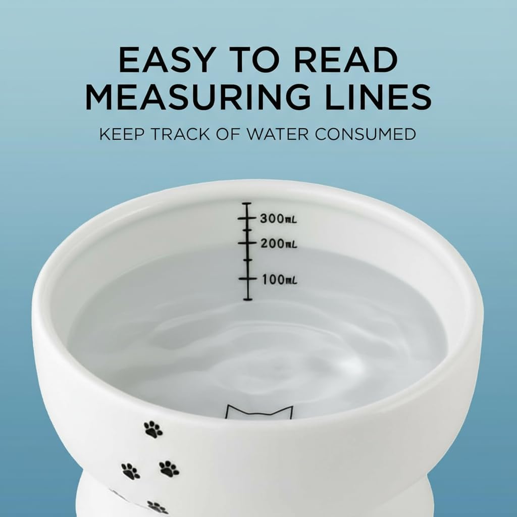 Necoichi Elevated Cat Water Bowl – Ceramic Raised Cat Bowl, Prevents Neck & Whisker Fatigue – Dishwasher & Microwave Safe – Pet Water Bowl for Cats (Cat, Regular)