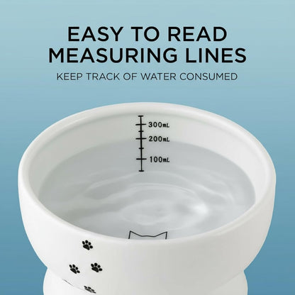 Necoichi Elevated Cat Water Bowl – Ceramic Raised Cat Bowl, Prevents Neck & Whisker Fatigue – Dishwasher & Microwave Safe – Pet Water Bowl for Cats (Cat, Regular)